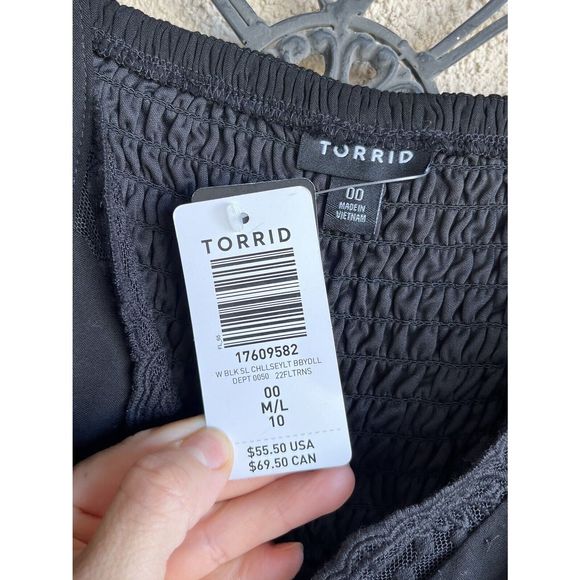 Torrid Babydoll Eyelet W/lace Detail Top - Size 00 -M/L - Black - Picture 8 of 10